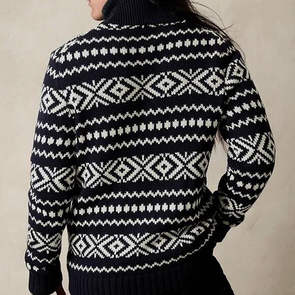 Banana Republic Factory Men's Fair Isle Navy Shawl Collar Cardigan Sweater - L - Picture 2 of 10